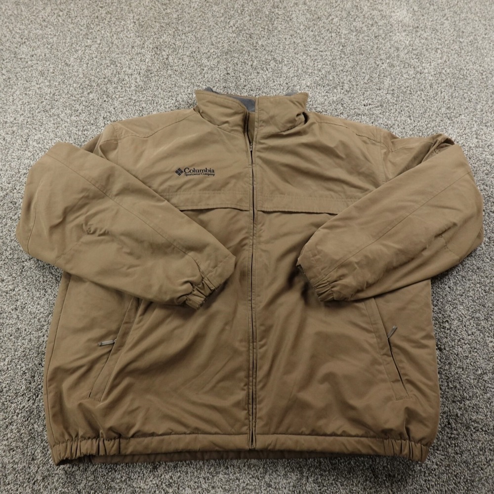 VTG Columbia Jacket Mens XL Brown Fleece Lined Windbreaker Bomber Zip Coat Hike - Picture 1 of 15